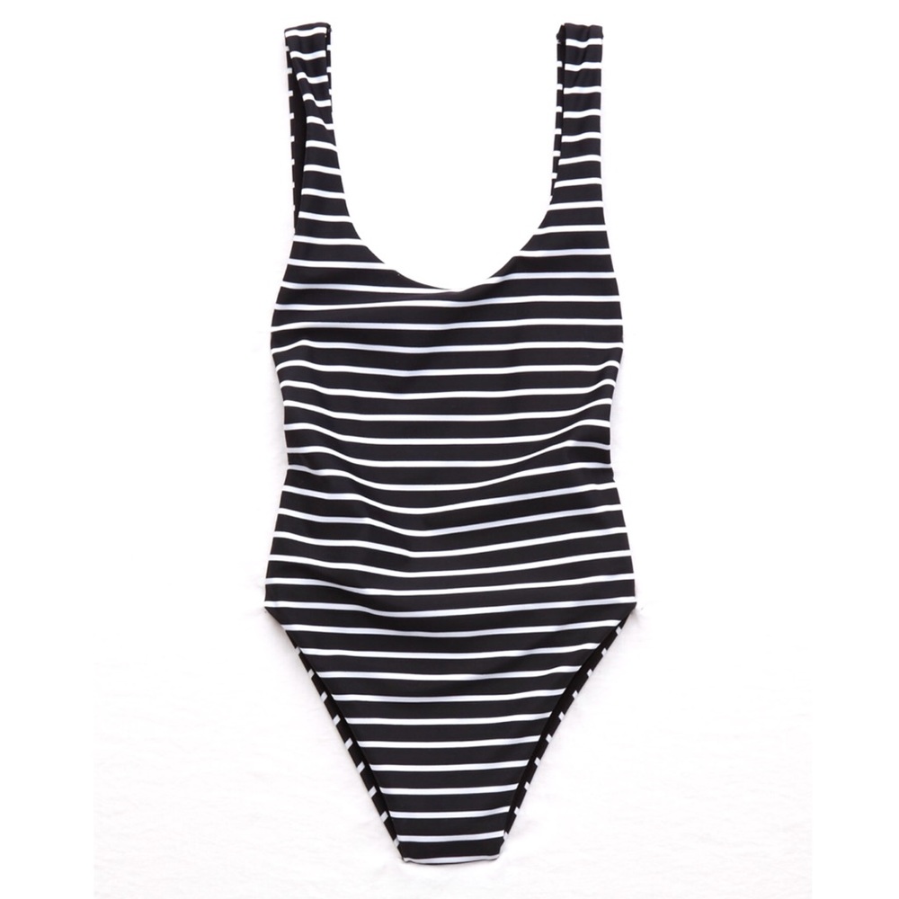 Aerie Open Back One Piece Black / White Stripes